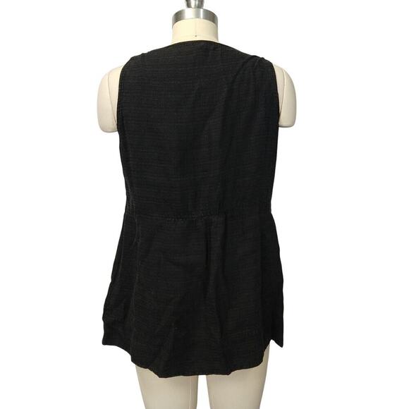 Eileen Fisher Black Sleeveless Faux Wrap Top Size S Linen Blend Textured Pockets - Picture 5 of 7